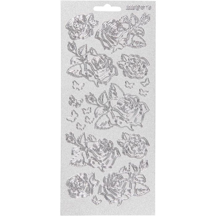 Autocollants, roses, feuille 10x23 cm, argent, 1 flles