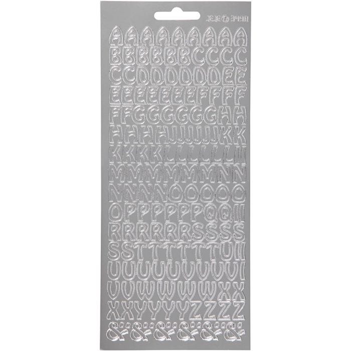 Autocollants, alphabet, feuille 10x23 cm, argent, 1 flles
