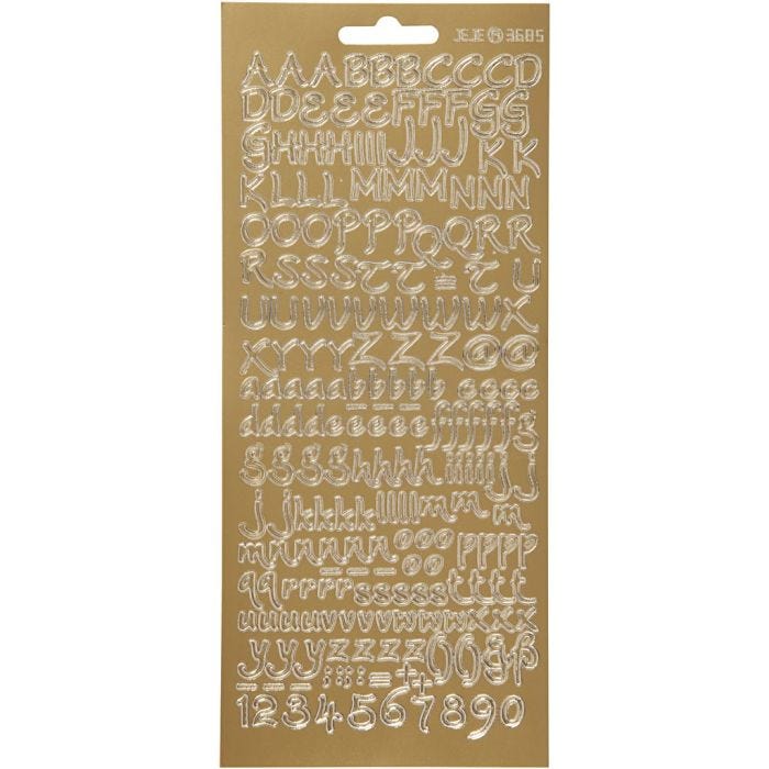 Autocollants, alphabet, feuille 10x23 cm, or, 1 flles