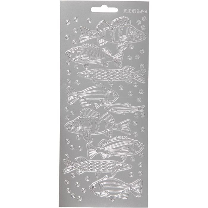 Autocollants, poisson, feuille 10x23 cm, argent, 1 flles