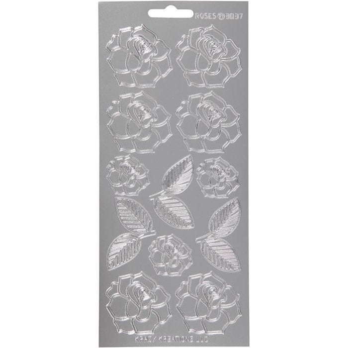 Autocollants, roses, feuille 10x23 cm, argent, 1 flles