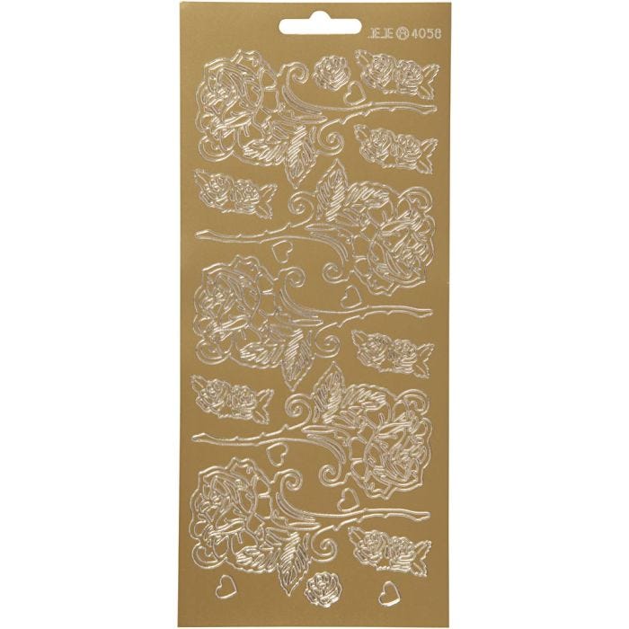 Autocollants, roses, feuille 10x23 cm, or, 1 flles