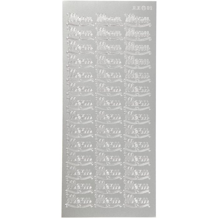 Autocollants, menu, feuille 10x23 cm, argent, 1 flles