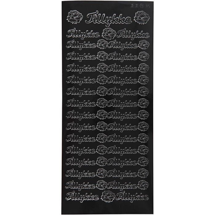 Autocollants, tillykke, feuille 10x23 cm, noir, 1 flles