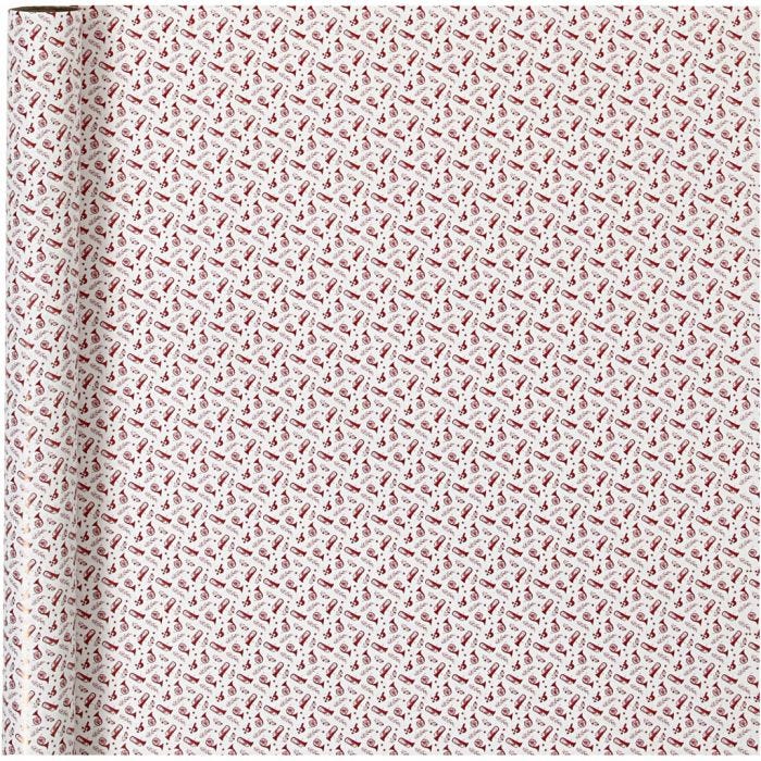 Papier cadeau, trompette, L : 70 cm, 80 gr, rouge, blanc, 4 m/ 1 rouleau