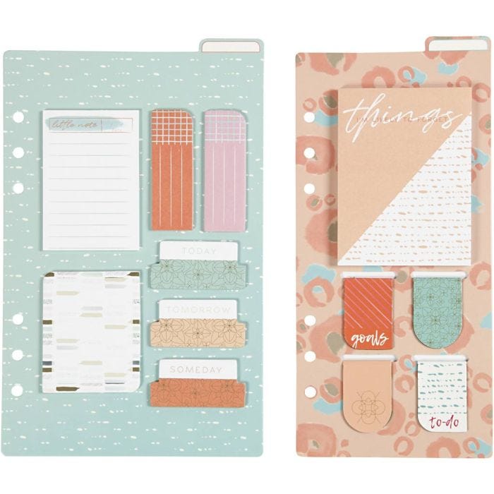 Assortiment de post-it et de marque-pages, dim. 10,3x22 + 13,8x22 cm, or, rouge, corail, 2 flles/ 1 Pq.