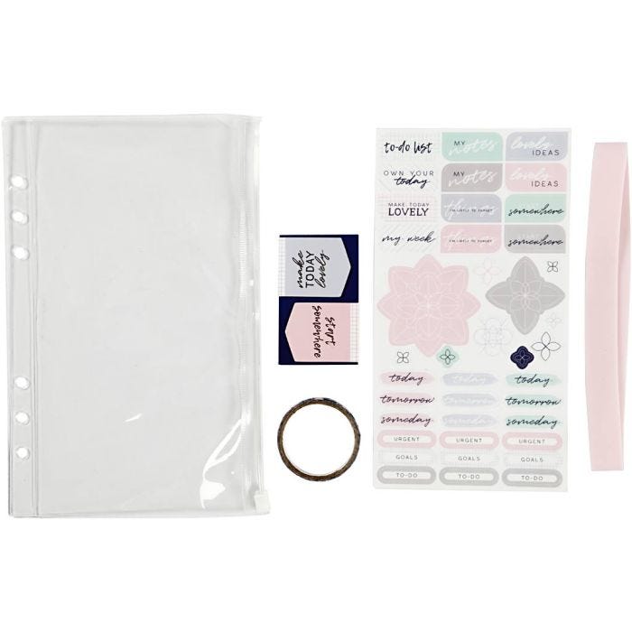 Pochette plastique avec accessoires, A5, feuille 140x215 mm, 1 pièce