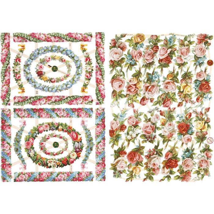 Découpes vintage, petites fleurs, feuille 16,5x23,5 cm, 2 flles/ 1 Pq.