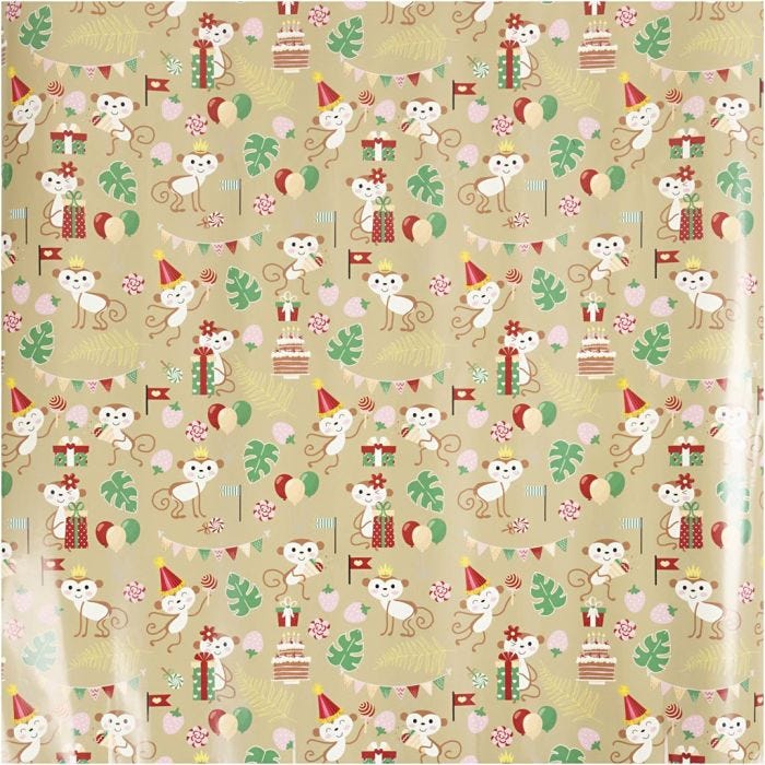 Papier cadeau, Singes festifs, L : 50 cm, 80 gr, 100 m/ 1 rouleau