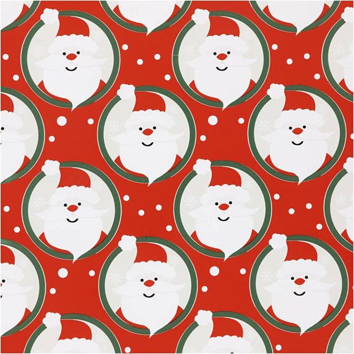 Papier cadeau, Père Noël, L : 50 cm, 80 gr, rouge, 100 m/ 1 rouleau