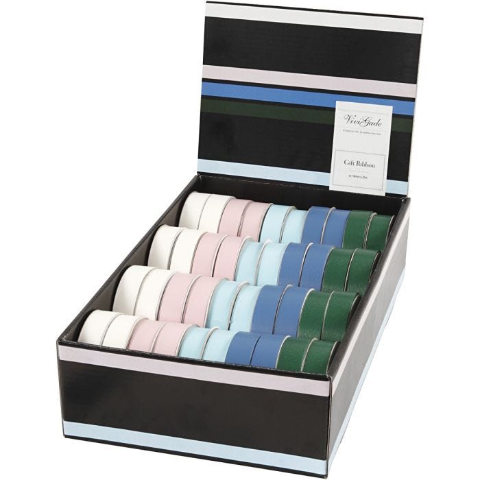 Ruban cadeau, L : 18 mm, ass. de couleurs, 40x25 m/ 1 Pq.