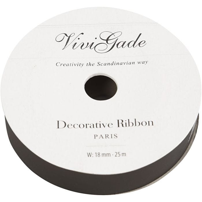 Ruban cadeau, L : 18 mm, mate, noir, 25 m/ 1 rouleau