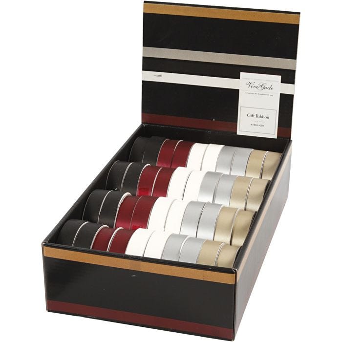 Ruban cadeau, L : 18 mm, ass. de couleurs, 40x25 m/ 1 Pq.