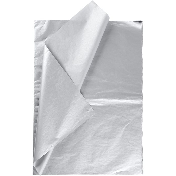 Papier de Soie, feuille 50x70 cm, 17 gr, argent, 6 flles/ 1 Pq.