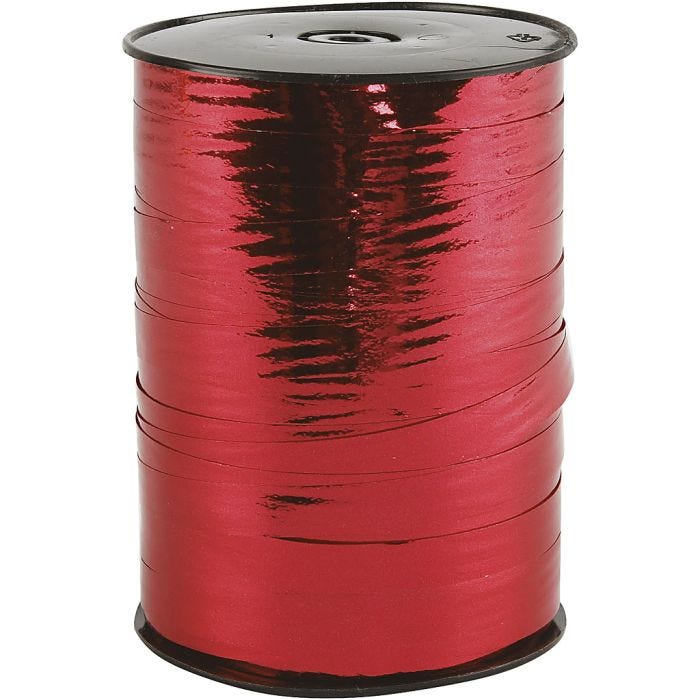 Ruban cadeau, L : 10 mm, brillante, rouge métallique, 250 m/ 1 rouleau