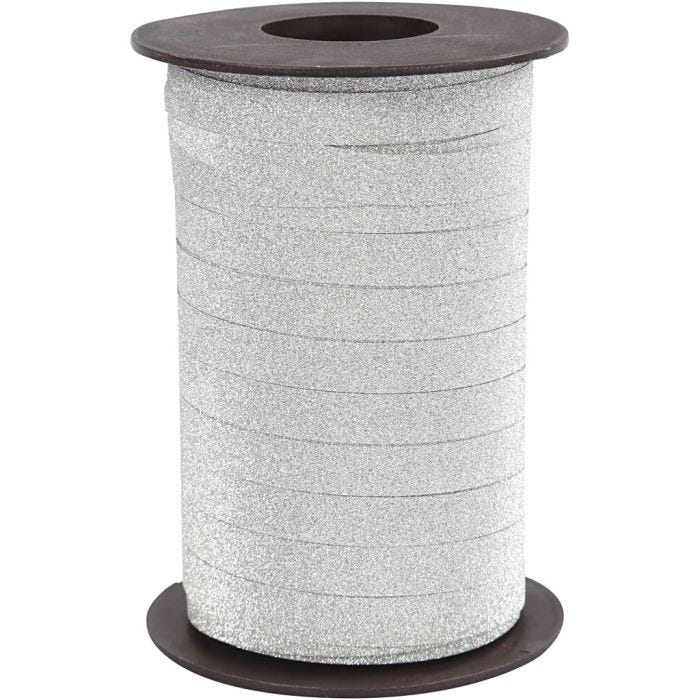 Ruban cadeau, L : 10 mm, paillettes, argent, 100 m/ 1 Pq.