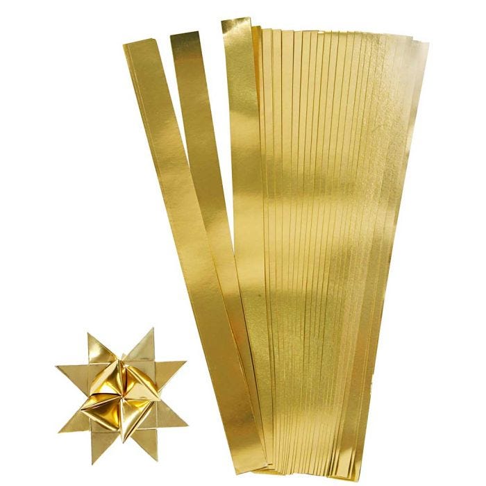 Bandes de papier étoiles, L : 45 cm, L : 10 mm, d 4,5 cm, or, 100 bandes/ 1 Pq.