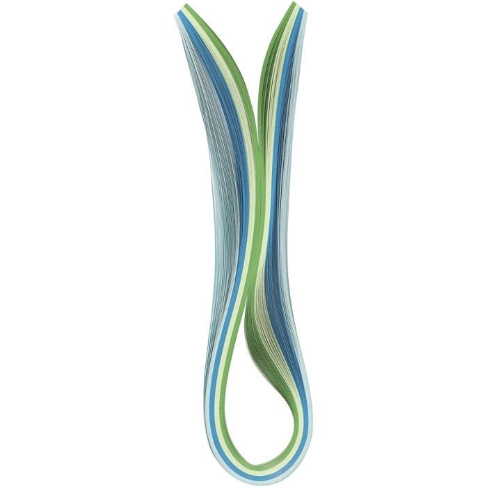 Bandes pour quilling, L : 78 cm, L : 5 mm, 120 gr, bleu, vert, vert citron, turquoise, 100 pièces/ 1 Pq.