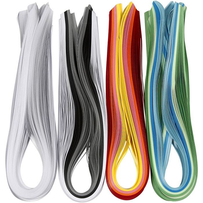 Bandes pour quilling, L : 78 cm, L : 5 mm, 120 gr, ass. de couleurs, 12x100 pièces/ 1 Pq.