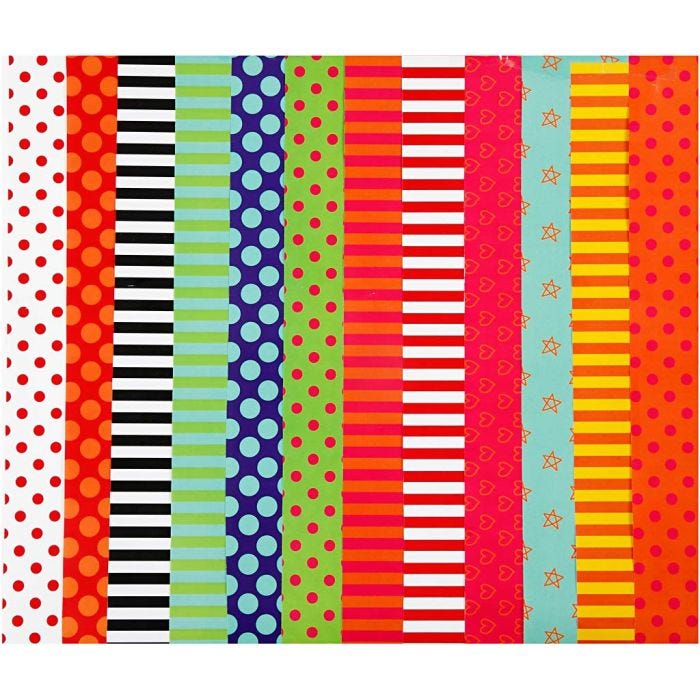 Papier Glacé, motifs, feuille 24x32 cm, 80 gr, ass. de couleurs, 50 flles ass./ 1 Pq.