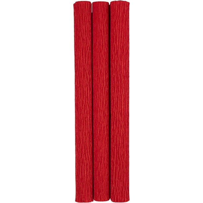 Papier Crépon, feuille 25x60 cm, Crêpé à 180%, 105 gr, rouge, 3 flles/ 1 Pq.