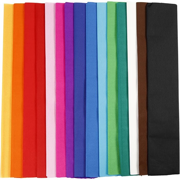Papier Crépon, L : 2,5 M, L : 50 cm, 22 gr, ass. de couleurs, 15 pli/ 1 Pq.