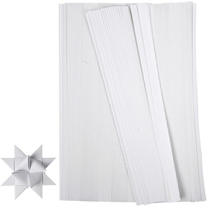 Bandes de papier étoiles, L : 45 cm, L : 15 mm, d 6,5 cm, blanc, 500 bandes/ 1 Pq.