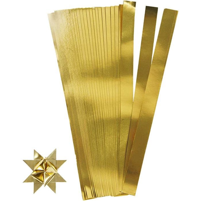 Bandes de papier étoiles, L : 45 cm, d 6,5 cm, L : 15 mm, or, 100 bandes/ 1 Pq.