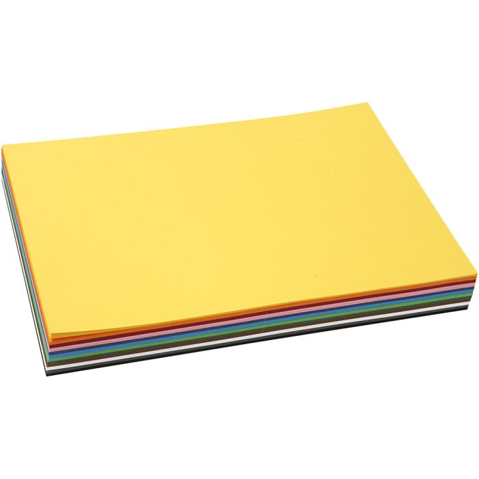 Papier cartonné coloré, A4, feuille 210x297 mm, 180 gr, ass. de couleurs, 12x10 flles/ 1 Pq.