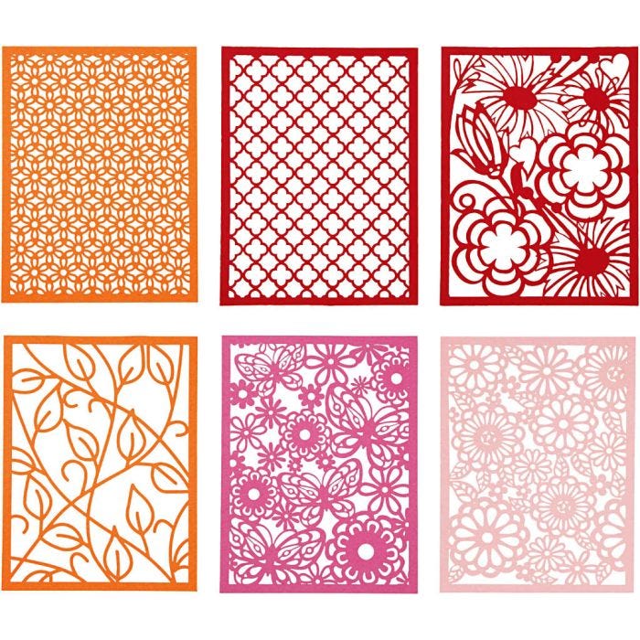 Bloc de papier cartonné avec des motifs façon dentelle, A6, feuille 104x146 mm, 200 gr, orange, rose, rouge, rose, 24 pièces/ 1 Pq.