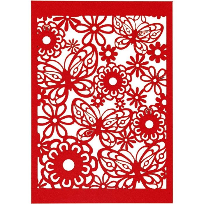 Papier cartonné motif dentelle, feuille 10,5x15 cm, 200 gr, rouge, 10 pièces/ 1 Pq.