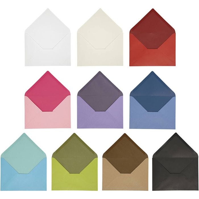 Enveloppes, dimension enveloppes 11,5x16 cm, Le contenu peut varier , 100 gr, ass. de couleurs, 30 Pq./ 1 Pq.