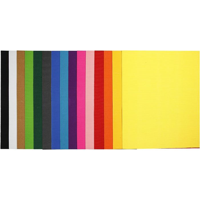 Carton ondulé, feuille 50x70 cm, 80 gr, ass. de couleurs, 15 flles/ 1 Pq.