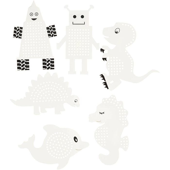 Papier cartonné pour point de croix, animaux/robots, H : 8-13 cm, L : 8-13 cm, blanc, 6x3 pièces/ 1 Pq.