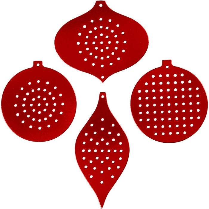 Papier cartonné pour point de croix, décoration de Noël, H : 8,5-12 cm, diamètre intérieur 3 mm, rouge métallique, 8 pièces/ 1 Pq.