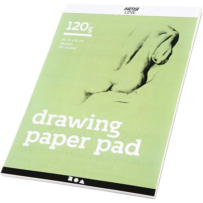 Bloc à dessin, A4, feuille 210x297 mm, 120 gr, blanc, 30 flles/ 1 pièce