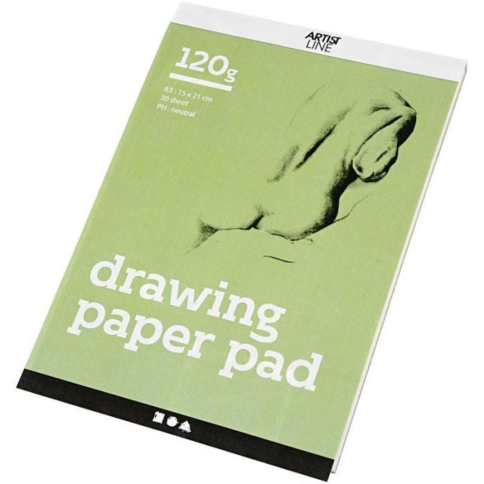 Bloc à dessin, A5, feuille 148x210 mm, 120 gr, blanc, 30 flles/ 1 pièce