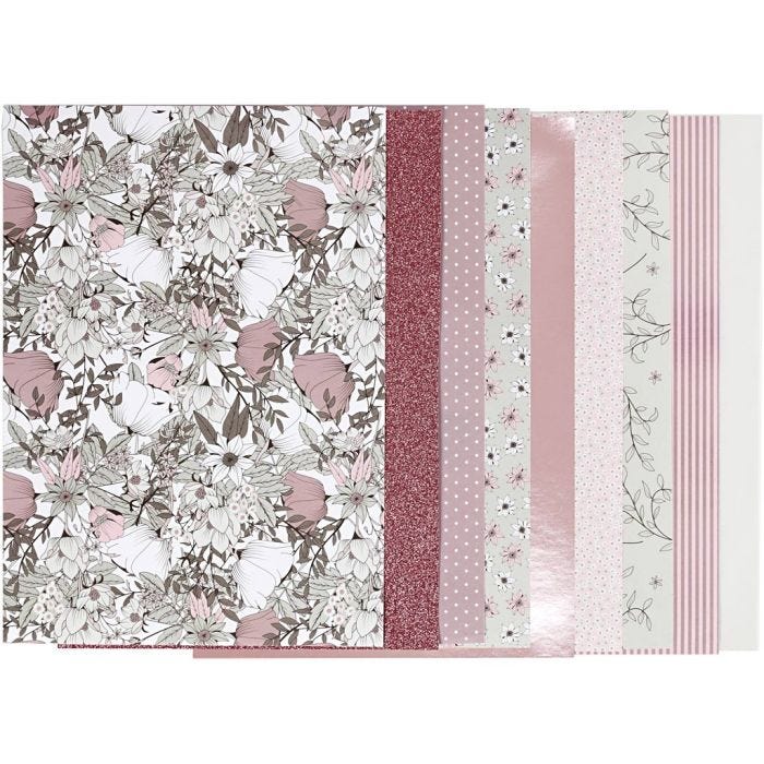 Bloc de papier design, dim. 21x30 cm, 120+128 gr, beige, brun, rose, blanc, 24 flles/ 1 Pq.