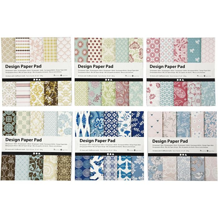 Bloc de papier design, feuille 15,2x15,2 cm, 120 gr, ass. de couleurs, 300 flles, 6x50 flles/ 1 Pq.
