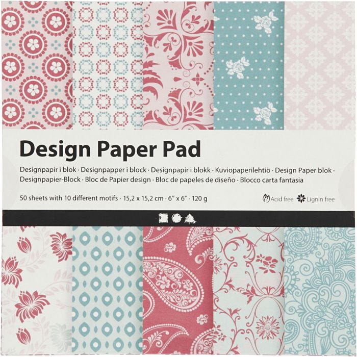 Bloc de papier design, feuille 15,2x15,2 cm, 120 gr, rose, 50 flles/ 1 Pq.