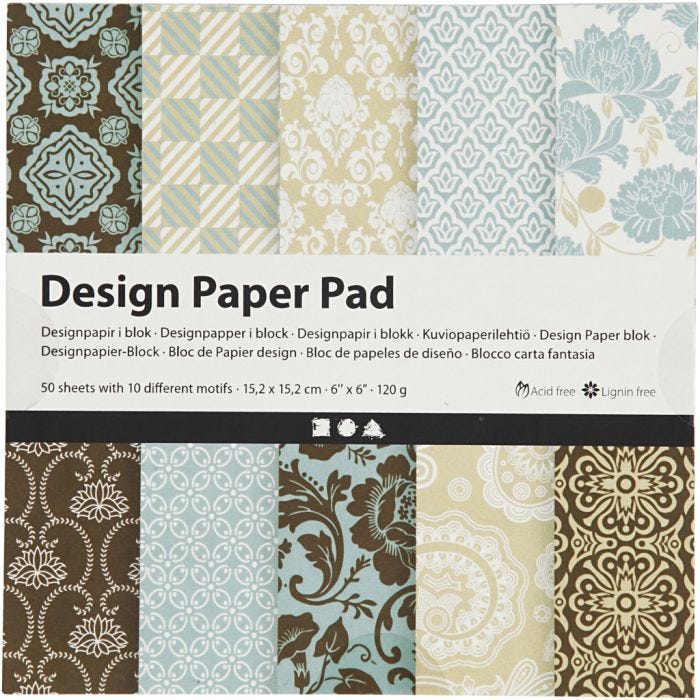 Bloc de papier design, feuille 15,2x15,2 cm, 120 gr, bleu clair, brun, 50 flles/ 1 Pq.