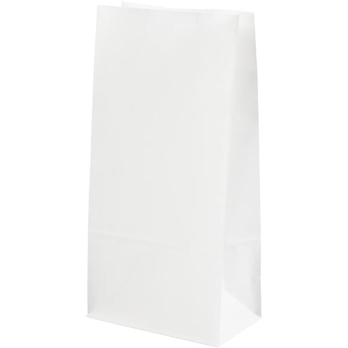 Sac en papier, H : 22.5 cm, dim. 6,5x11 cm, 50 gr, blanc, 10 pièces/ 1 Pq.