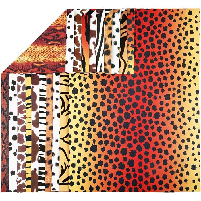 Papier cartonné à motifs animaux, A4, feuille 210x297 mm, 300 gr, 10 flles ass./ 1 Pq.