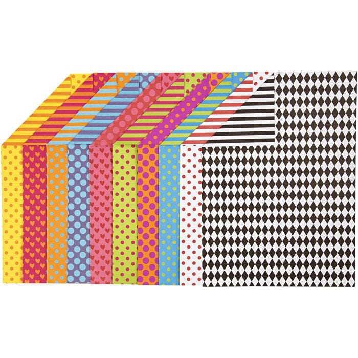 Papier Cartonné à Motifs, A4, feuille 210x297 mm, 250 gr, ass. de couleurs, 200 flles ass./ 1 Pq.