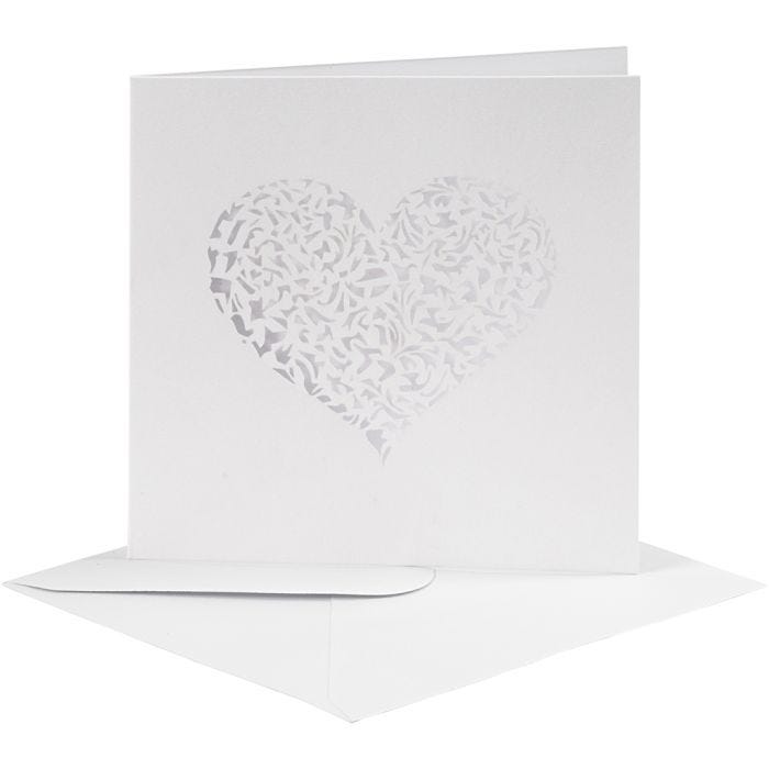 Carte et enveloppe, dimension carte 13,5x13,5 cm, dimension enveloppes 14,5x14,5 cm, 240+110 gr, blanc, 5 set/ 1 Pq.