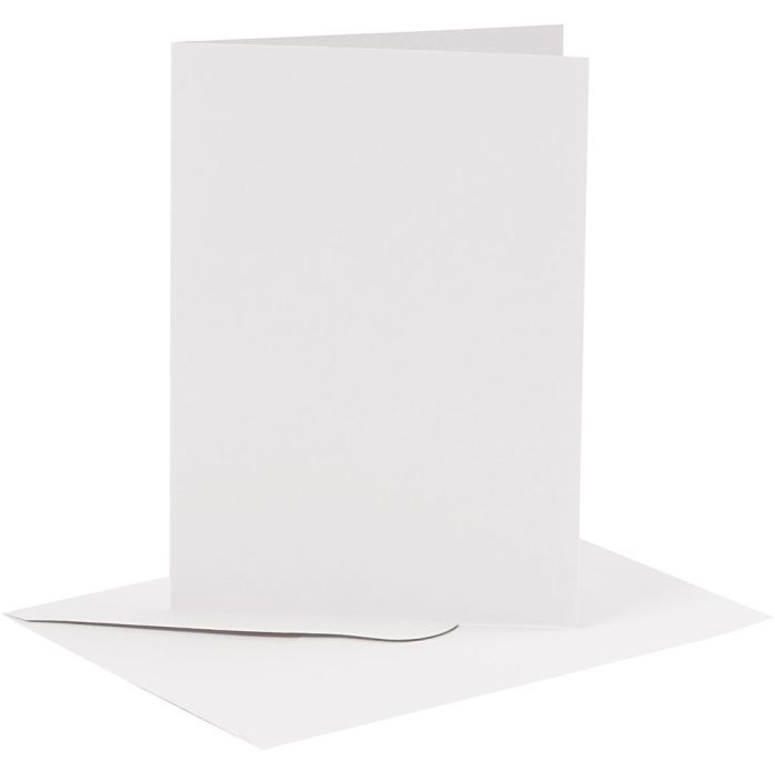 Cartes et enveloppes, dimension carte 10,5x15 cm, dimension enveloppes 11,5x16,5 cm, 110+230 gr, blanc, 6 set/ 1 Pq.