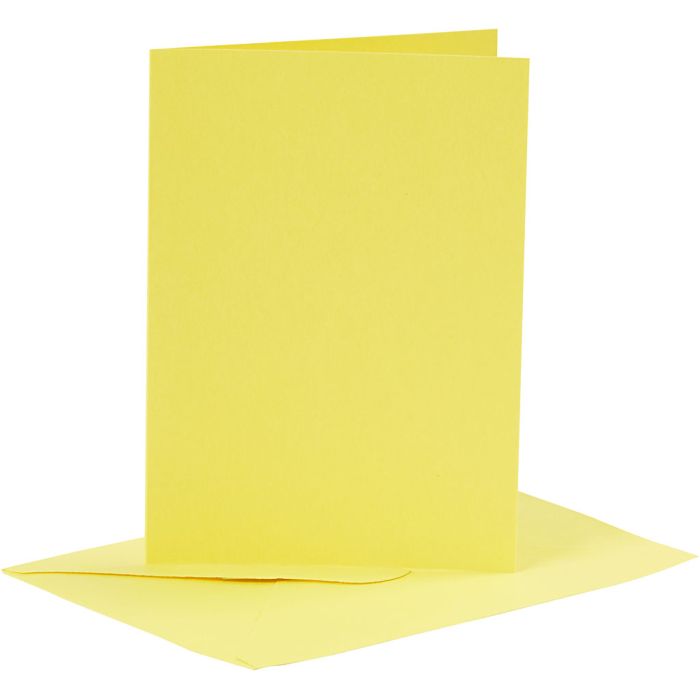 Cartes et enveloppes, dimension carte 10,5x15 cm, dimension enveloppes 11,5x16,5 cm, 110+220 gr, jaune, 6 set/ 1 Pq.