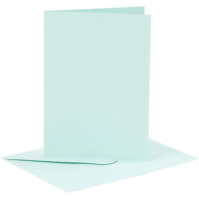 Cartes et enveloppes, dimension carte 10,5x15 cm, dimension enveloppes 11,5x16,5 cm, 110+220 gr, bleu clair, 6 set/ 1 Pq.
