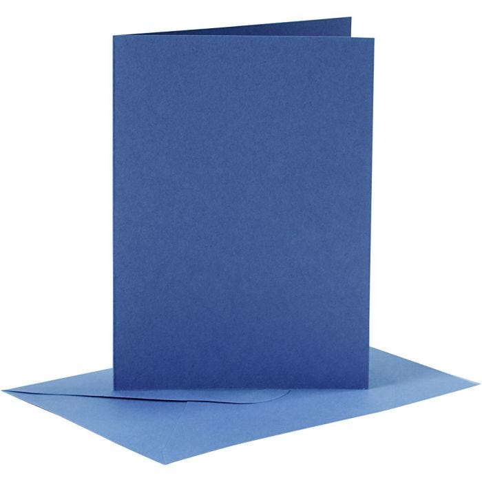 Cartes et enveloppes, dimension carte 10,5x15 cm, dimension enveloppes 11,5x16,5 cm, 110+220 gr, bleu, 6 set/ 1 Pq.