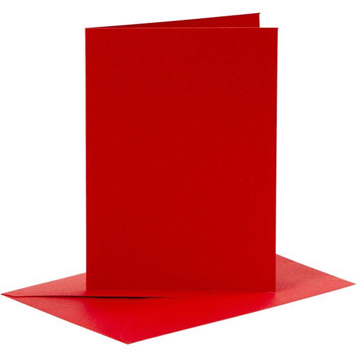 Cartes et enveloppes, dimension carte 10,5x15 cm, dimension enveloppes 11,5x16,5 cm, 110+230 gr, rouge, 6 set/ 1 Pq.